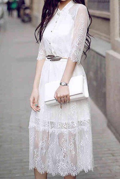 Đầm maxi ren trắng dạo phố